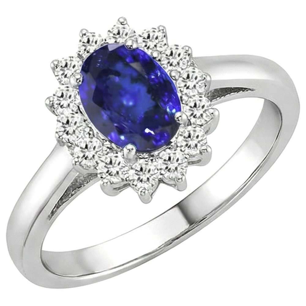 5.30 Karat Tansanit Oval Aus der Erde Abgebauter Natürlicher Diamanten Ring Weißgold 14K Neu