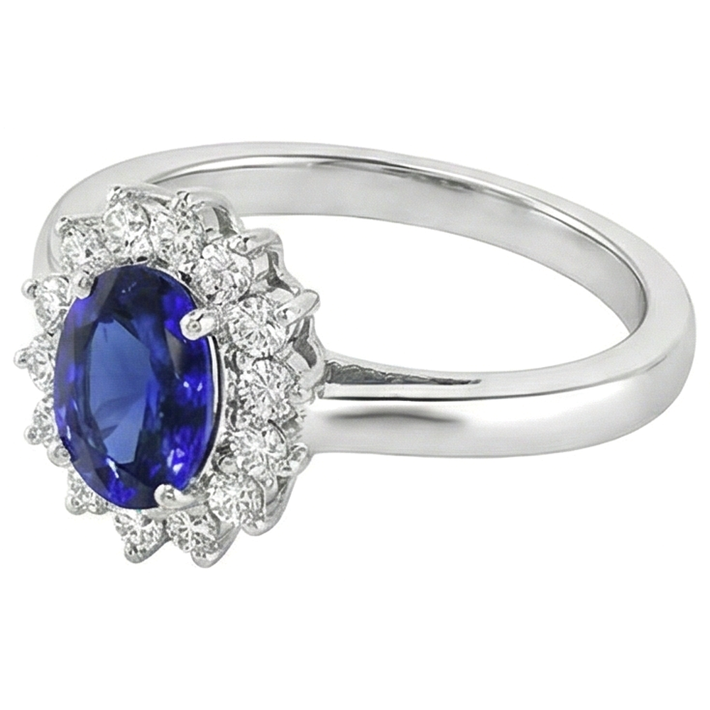 5.30 Karat Tansanit Oval Aus der Erde Abgebauter Natürlicher Diamanten Ring Weißgold 14K Neu