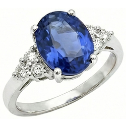 5.30 Kt Ovaler srilankischer Saphir-Aus der Erde Abgebauter Natürlicher Diamant-Ring Weißgold 14K