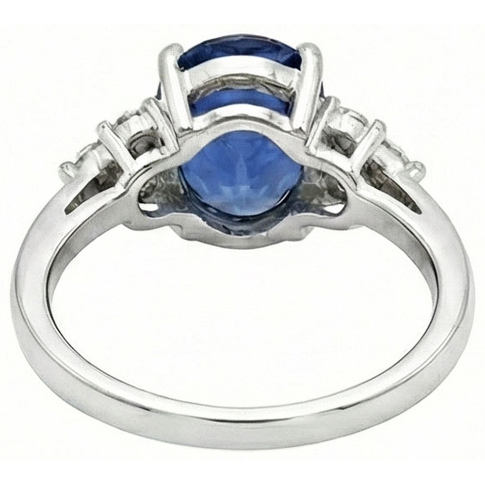 5.30 Kt Ovaler srilankischer Saphir-Aus der Erde Abgebauter Natürlicher Diamant-Ring Weißgold 14K