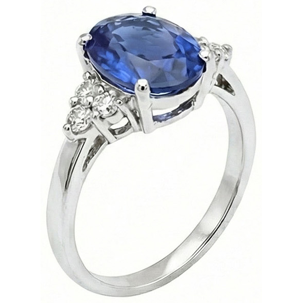 5.30 Kt Ovaler srilankischer Saphir-Aus der Erde Abgebauter Natürlicher Diamant-Ring Weißgold 14K