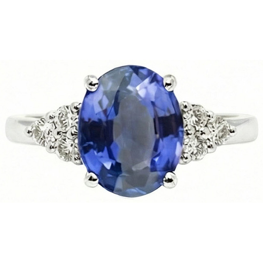 5.30 Kt Ovaler srilankischer Saphir-Aus der Erde Abgebauter Natürlicher Diamant-Ring Weißgold 14K