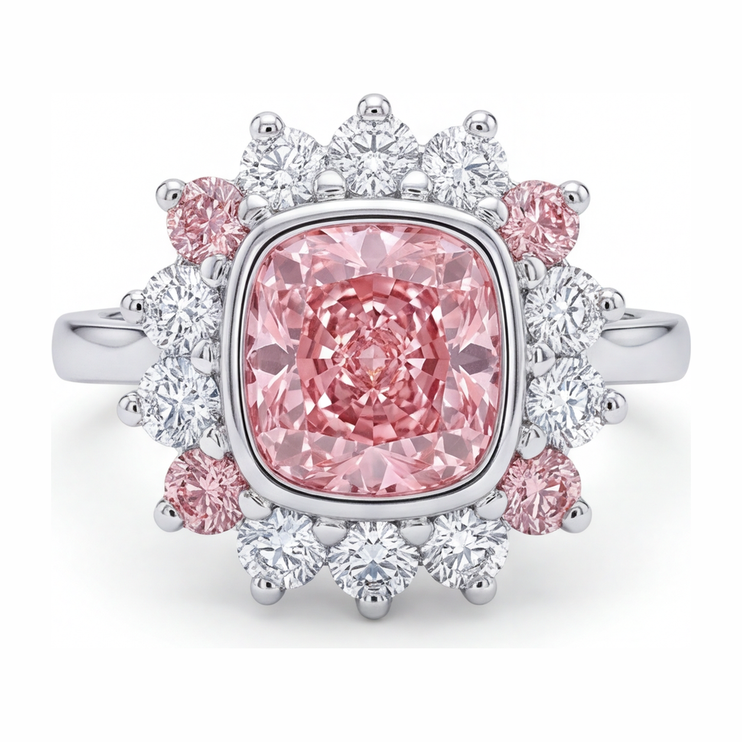 5,5 Karat Fancy-Pink-Diamant Halo-Ring im Kissenschliff aus 14 Karat Weißgold, im Labor gezüchtet