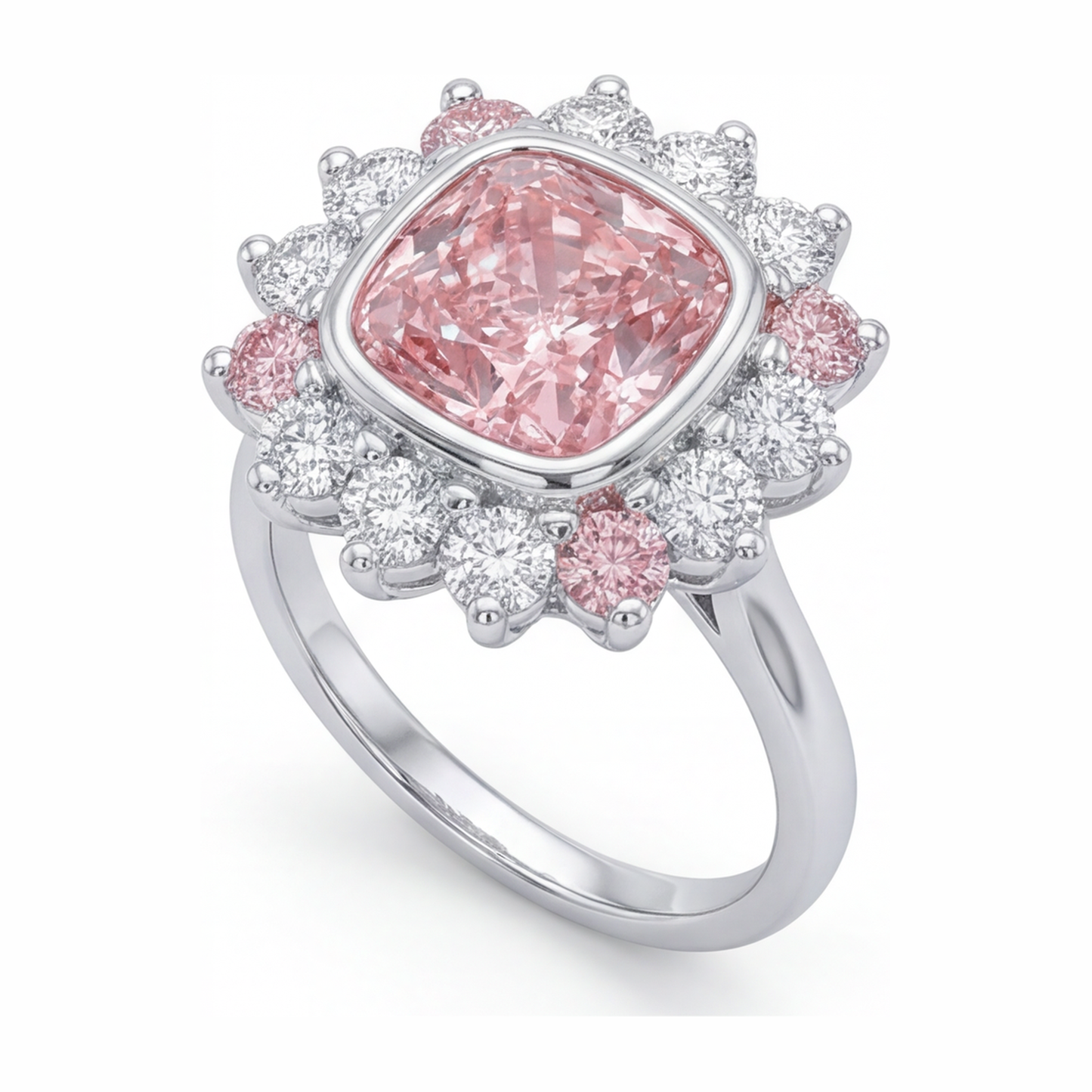 5,5 Karat Fancy-Pink-Diamant Halo-Ring im Kissenschliff aus 14 Karat Weißgold, im Labor gezüchtet