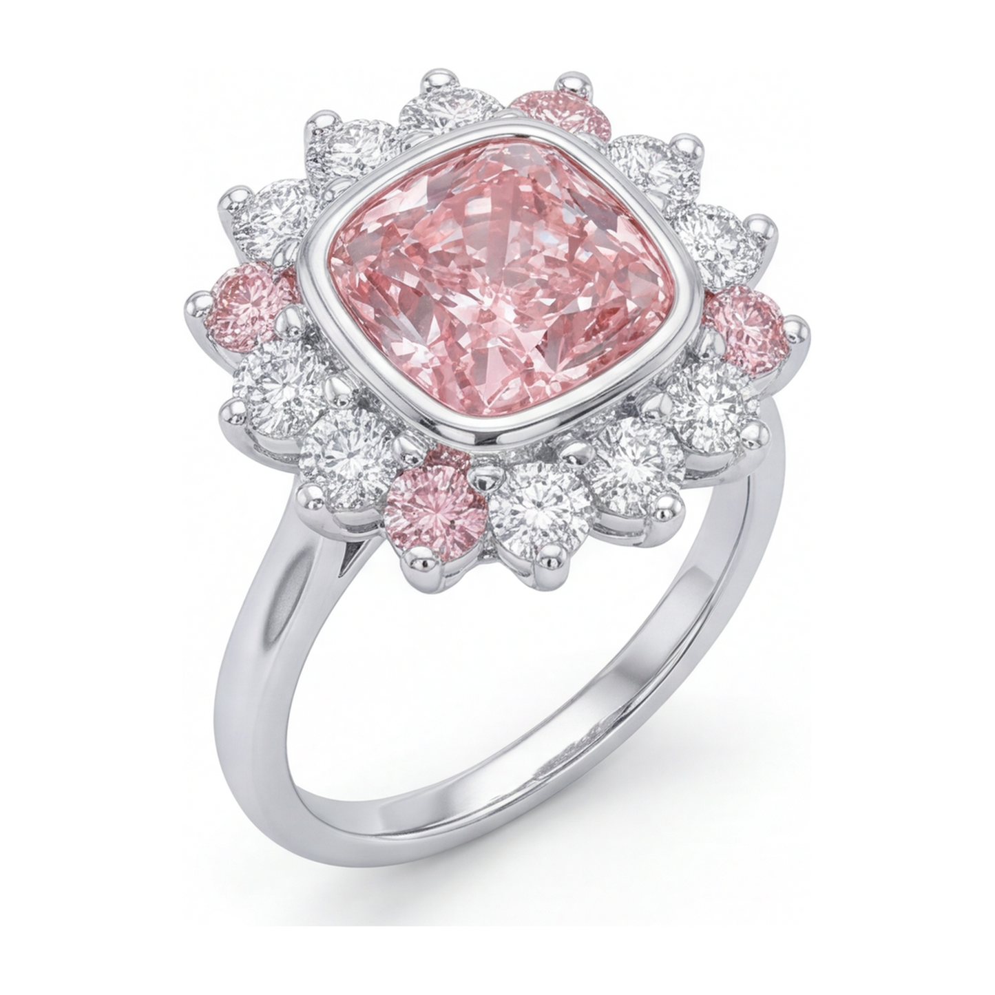 5,5 Karat Fancy-Pink-Diamant Halo-Ring im Kissenschliff aus 14 Karat Weißgold, im Labor gezüchtet