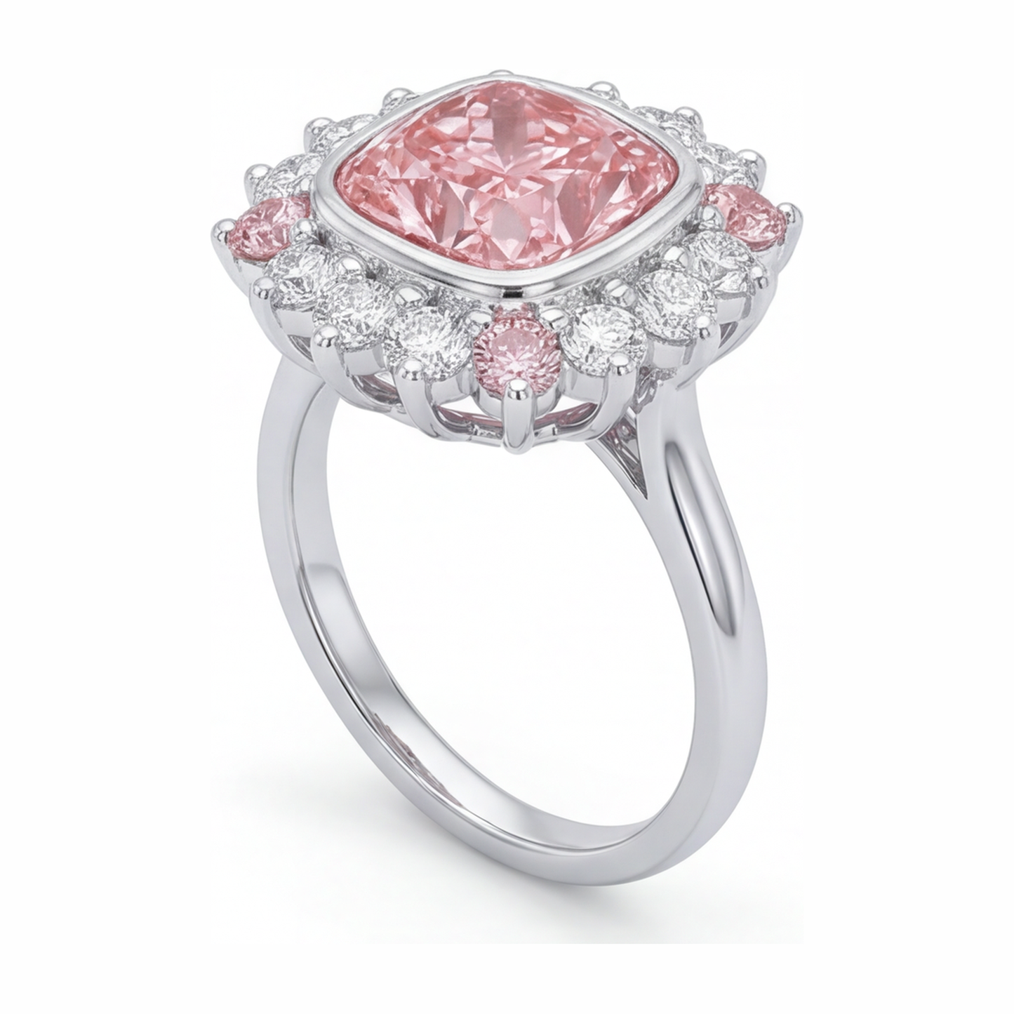 5,5 Karat Fancy-Pink-Diamant Halo-Ring im Kissenschliff aus 14 Karat Weißgold, im Labor gezüchtet