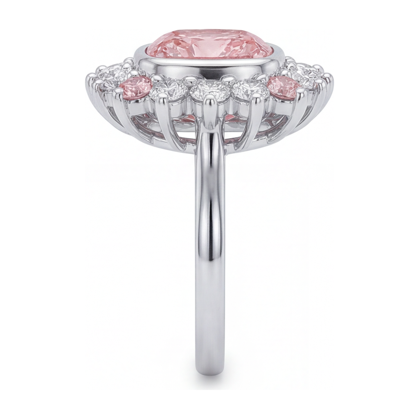 5,5 Karat Fancy-Pink-Diamant Halo-Ring im Kissenschliff aus 14 Karat Weißgold, im Labor gezüchtet