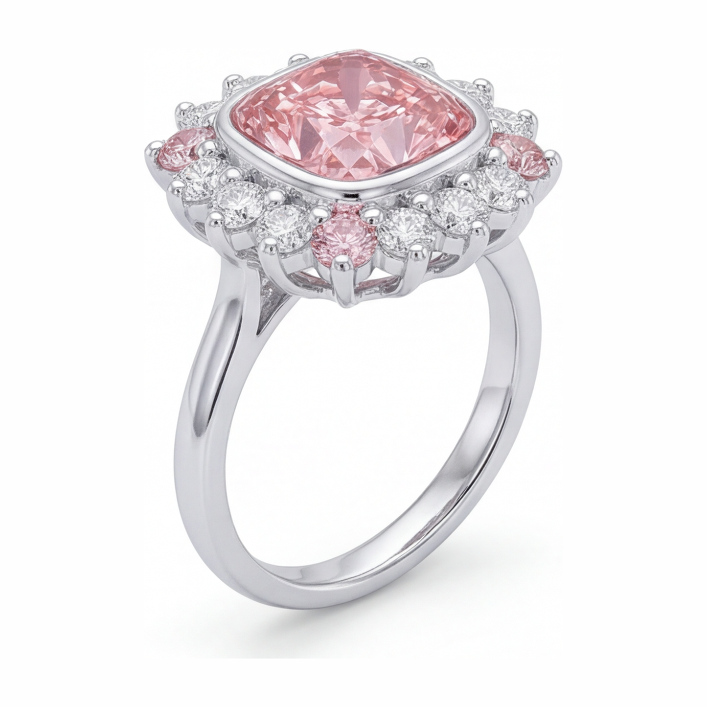 5,5 Karat Fancy-Pink-Diamant Halo-Ring im Kissenschliff aus 14 Karat Weißgold, im Labor gezüchtet