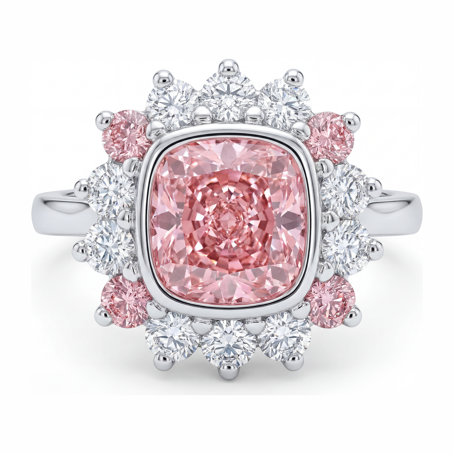 5,5 Karat Fancy-Pink-Diamant Halo-Ring im Kissenschliff aus 14 Karat Weißgold, im Labor gezüchtet