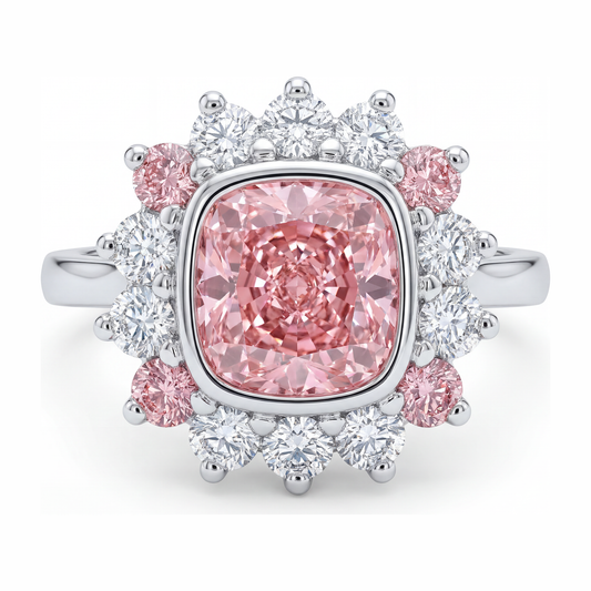 5,5 Karat Fancy-Pink-Diamant Halo-Ring im Kissenschliff aus 14 Karat Weißgold, im Labor gezüchtet