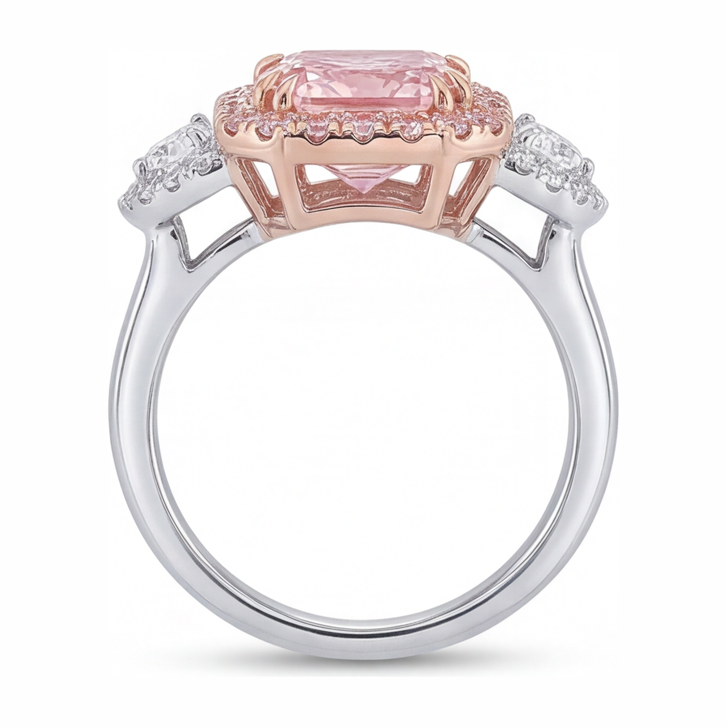 Verlobungsring mit rosa Diamant, 5,5 Karat, im Labor gezüchtet, Radiant-Halo, schlicht, 14 Karat Weißgold
