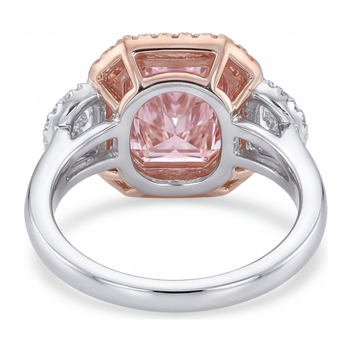 Verlobungsring mit rosa Diamant, 5,5 Karat, im Labor gezüchtet, Radiant-Halo, schlicht, 14 Karat Weißgold