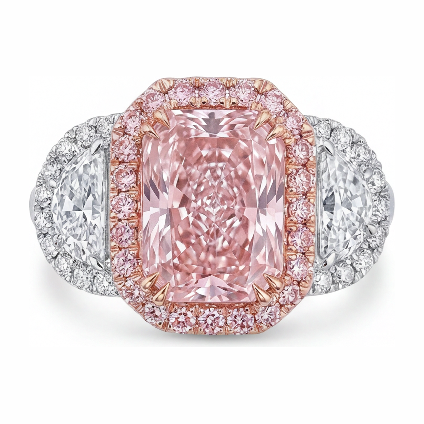 Verlobungsring mit rosa Diamant, 5,5 Karat, im Labor gezüchtet, Radiant-Halo, schlicht, 14 Karat Weißgold