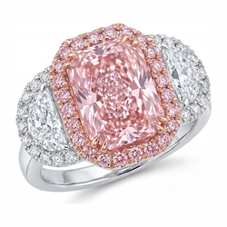 Verlobungsring mit rosa Diamant, 5,5 Karat, im Labor gezüchtet, Radiant-Halo, schlicht, 14 Karat Weißgold