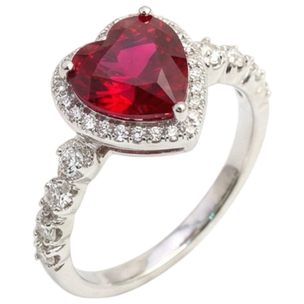 5.50 ct herzförmiger Rubin Halo runder Aus der Erde Abgebauter Natürlicher Diamantring Weißgold 14K