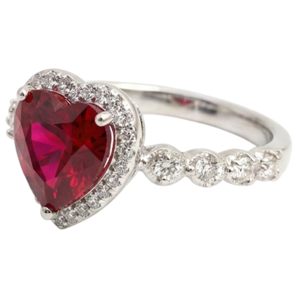 5.50 ct herzförmiger Rubin Halo runder Aus der Erde Abgebauter Natürlicher Diamantring Weißgold 14K