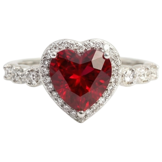 5.50 ct herzförmiger Rubin Halo runder Aus der Erde Abgebauter Natürlicher Diamantring Weißgold 14K