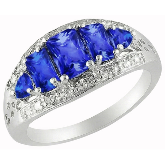 5.51 Karat Sri Lankan Saphir Aus der Erde Abgebauter Natürlicher Diamanten Schöner Ring Weißgold 14K