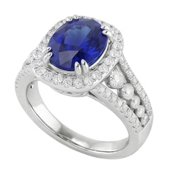 5.71 ct. Ovaler srilankischer Saphir & runde Aus der Erde Abgebauter Natürlicher Diamanten 14K Weißgold Ring