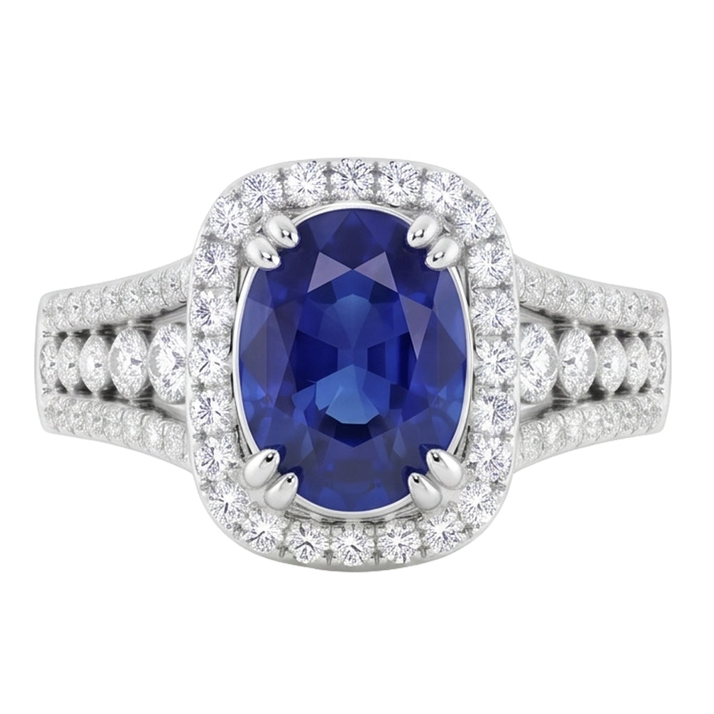 5.71 ct. Ovaler srilankischer Saphir & runde Aus der Erde Abgebauter Natürlicher Diamanten 14K Weißgold Ring