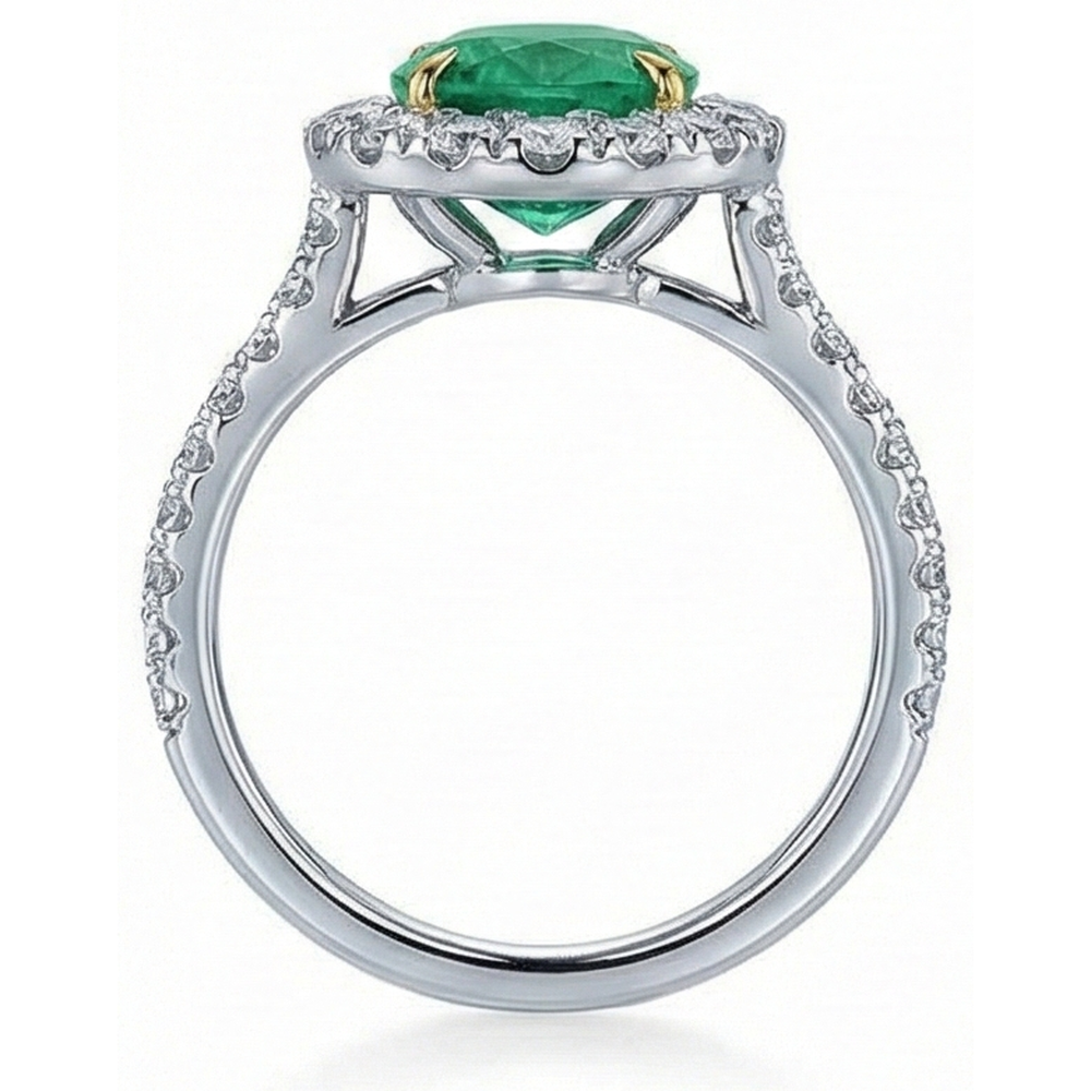 5.75 Karat Aus der Erde Abgebauter Natürlicher Diamant mit grünem Smaragdring Weißgold 14K