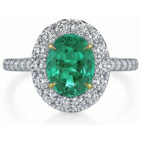 5.75 Karat Aus der Erde Abgebauter Natürlicher Diamant mit grünem Smaragdring Weißgold 14K