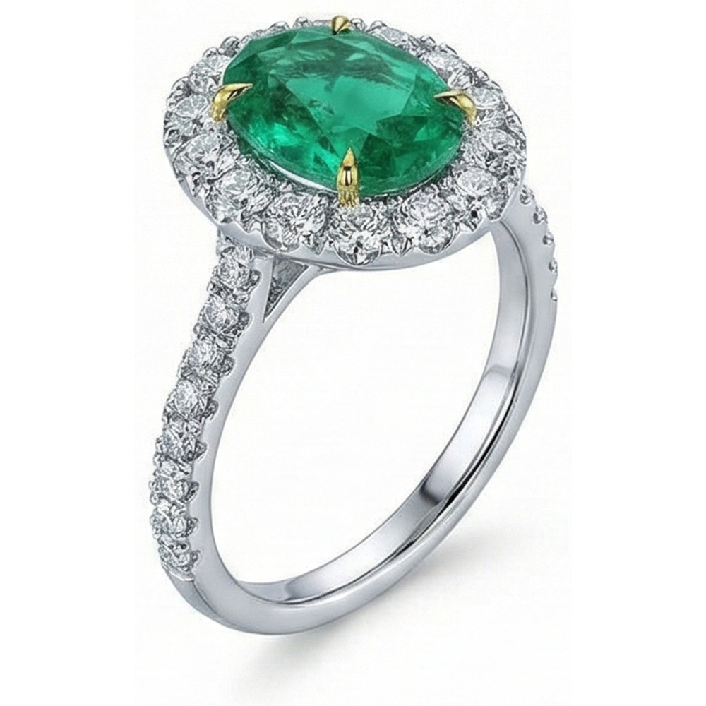 5.75 Karat Aus der Erde Abgebauter Natürlicher Diamant mit grünem Smaragdring Weißgold 14K
