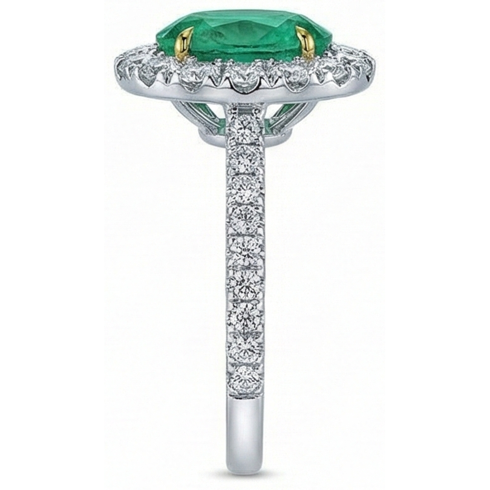 5.75 Karat Aus der Erde Abgebauter Natürlicher Diamant mit grünem Smaragdring Weißgold 14K