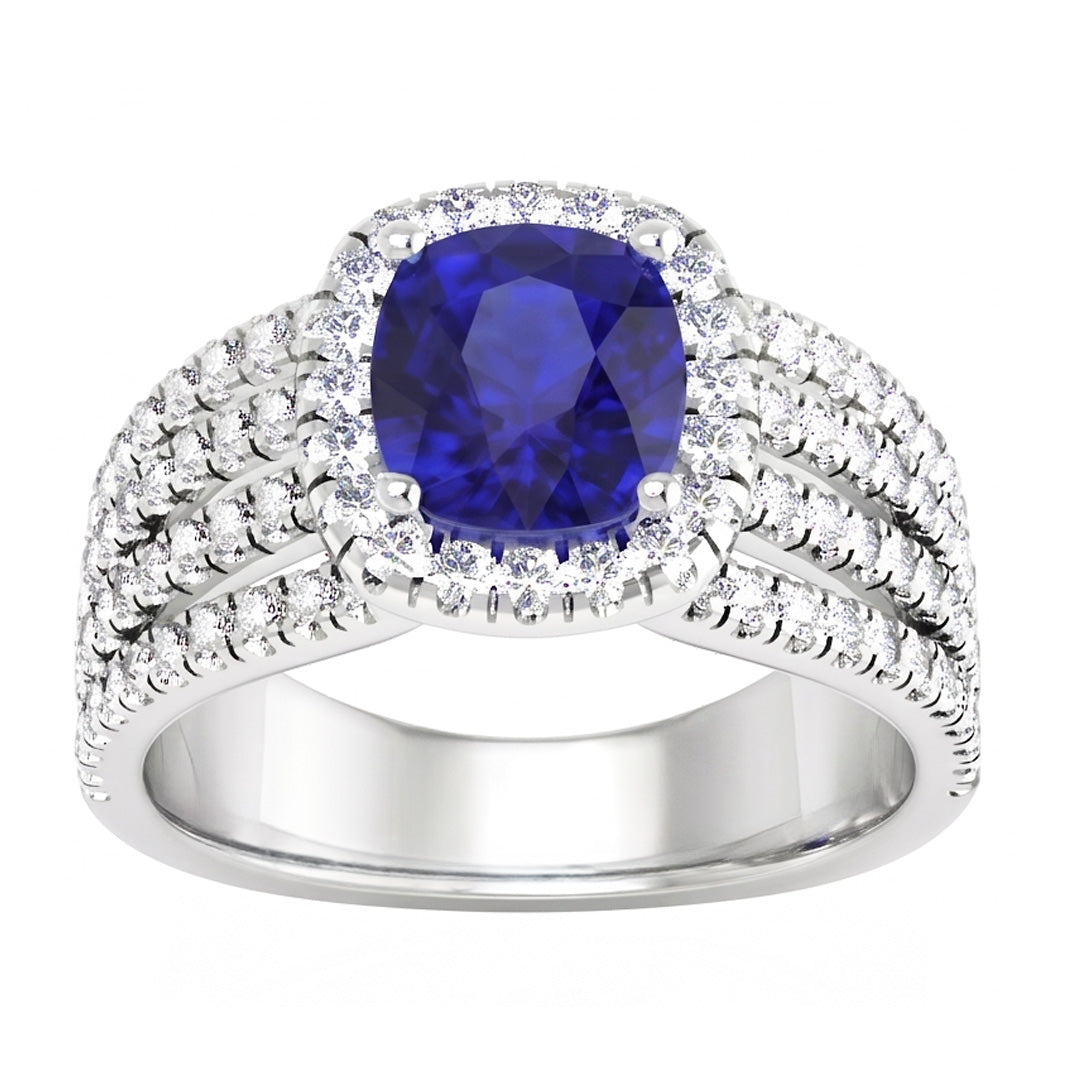 5.80 Ct Krappen Ceylon Blauer Saphir Aus der Erde Abgebauter Natürlicher Diamanten Fancy Ring Weißgold 14K