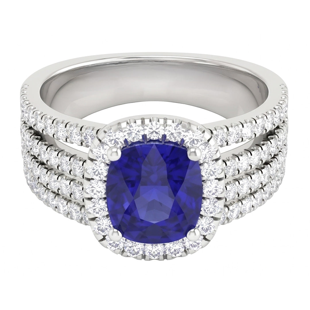 5.80 Ct Krappen Ceylon Blauer Saphir Aus der Erde Abgebauter Natürlicher Diamanten Fancy Ring Weißgold 14K