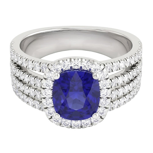 5.80 Ct Krappen Ceylon Blauer Saphir Aus der Erde Abgebauter Natürlicher Diamanten Fancy Ring Weißgold 14K