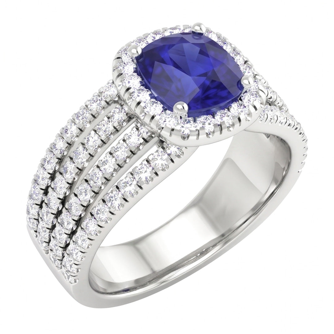 5.80 Ct Krappen Ceylon Blauer Saphir Aus der Erde Abgebauter Natürlicher Diamanten Fancy Ring Weißgold 14K