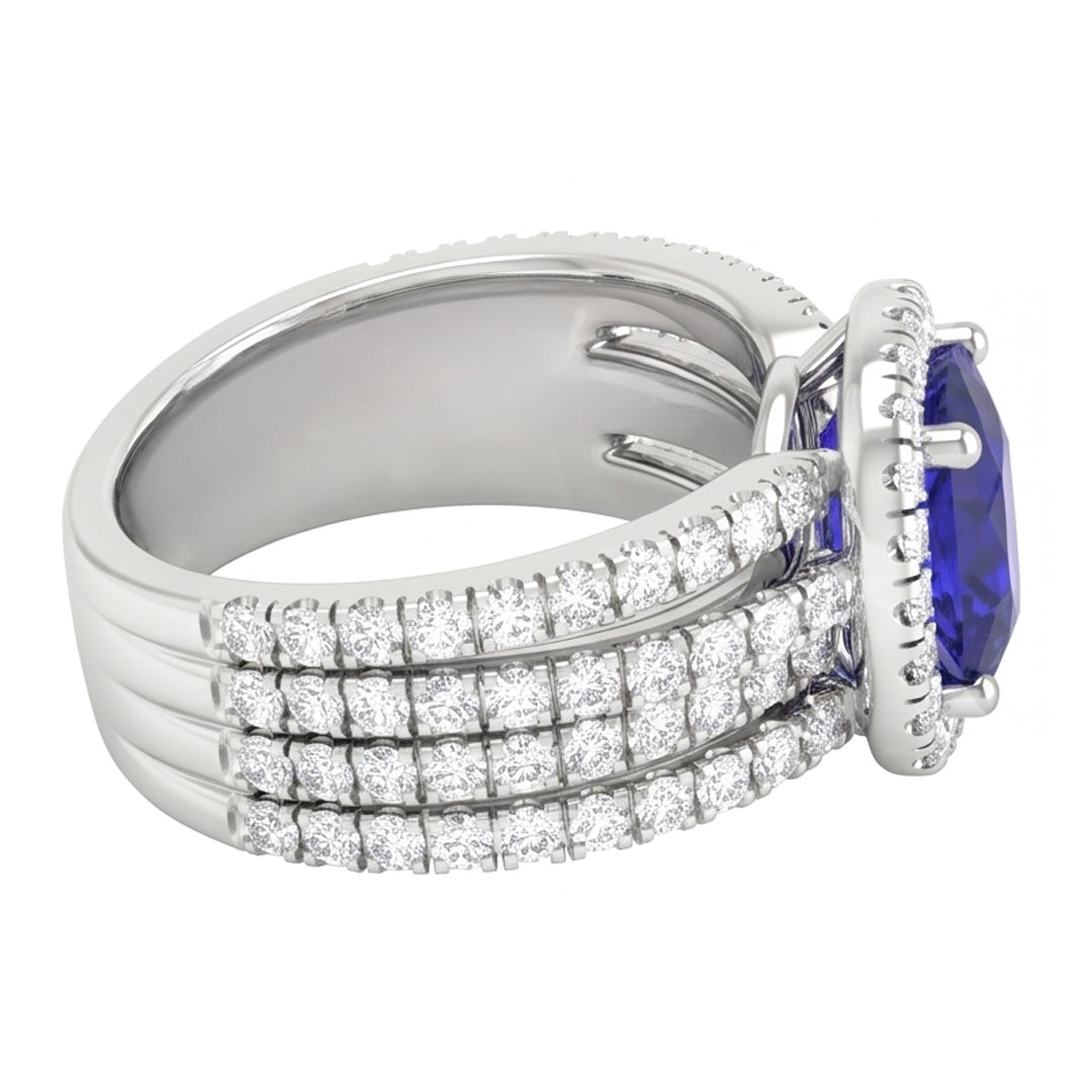 5.80 Ct Krappen Ceylon Blauer Saphir Aus der Erde Abgebauter Natürlicher Diamanten Fancy Ring Weißgold 14K