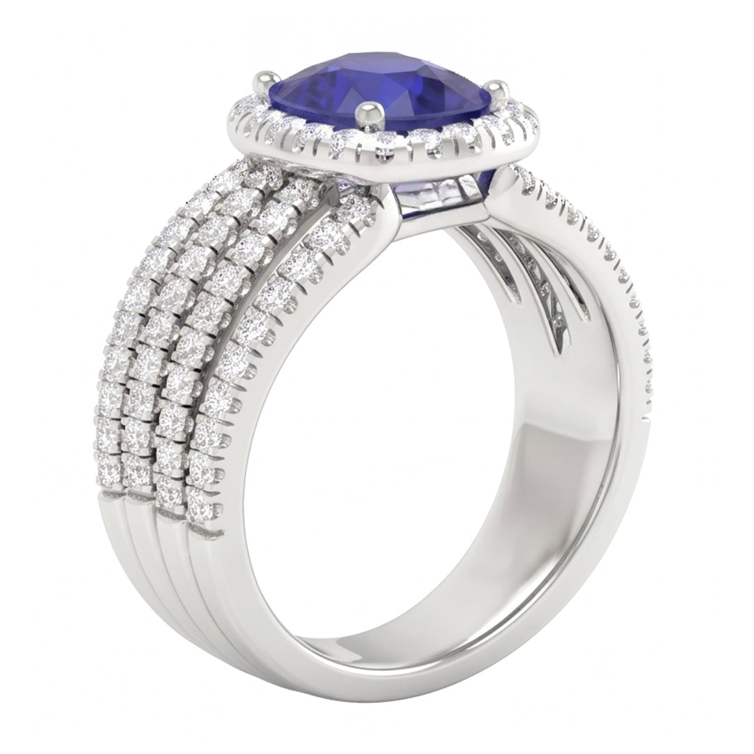 5.80 Ct Krappen Ceylon Blauer Saphir Aus der Erde Abgebauter Natürlicher Diamanten Fancy Ring Weißgold 14K