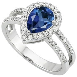 5.80 Karat Birne Ceylon Saphir & Aus der Erde Abgebauter Natürlicher Diamant Verlobungsring 14K Gold