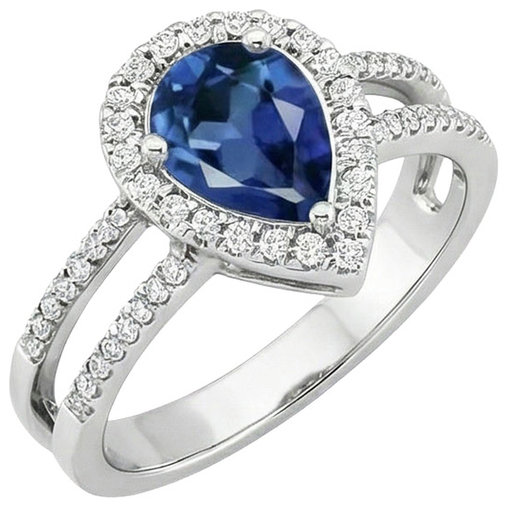 5.80 Karat Birne Ceylon Saphir & Aus der Erde Abgebauter Natürlicher Diamant Verlobungsring 14K Gold