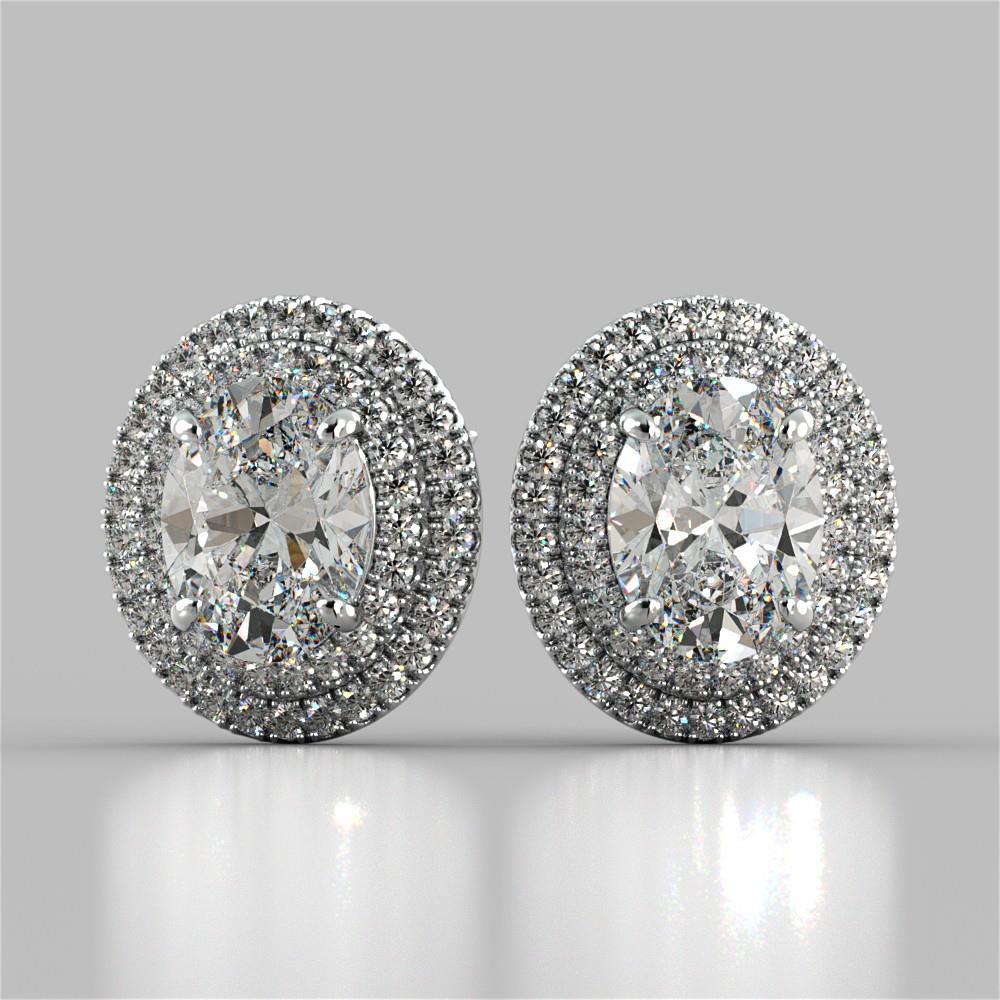 5 Carats Prong Set Oval Double Halo Echt Diamant Stud Earring White Gold