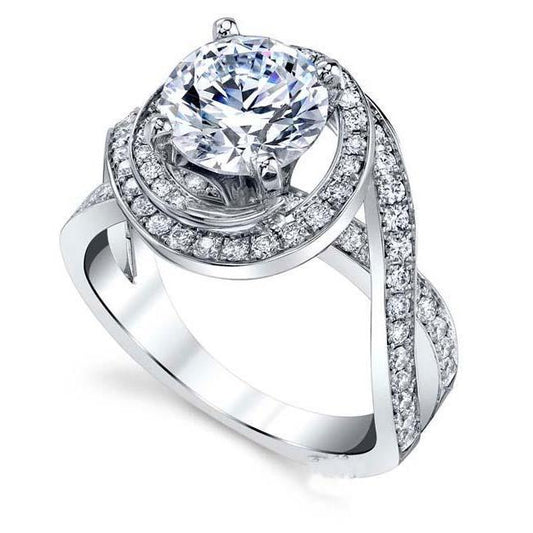 5 Karat Echt Diamant Solitär im Rundschliff mit Akzentdiamanten Verlobungsring