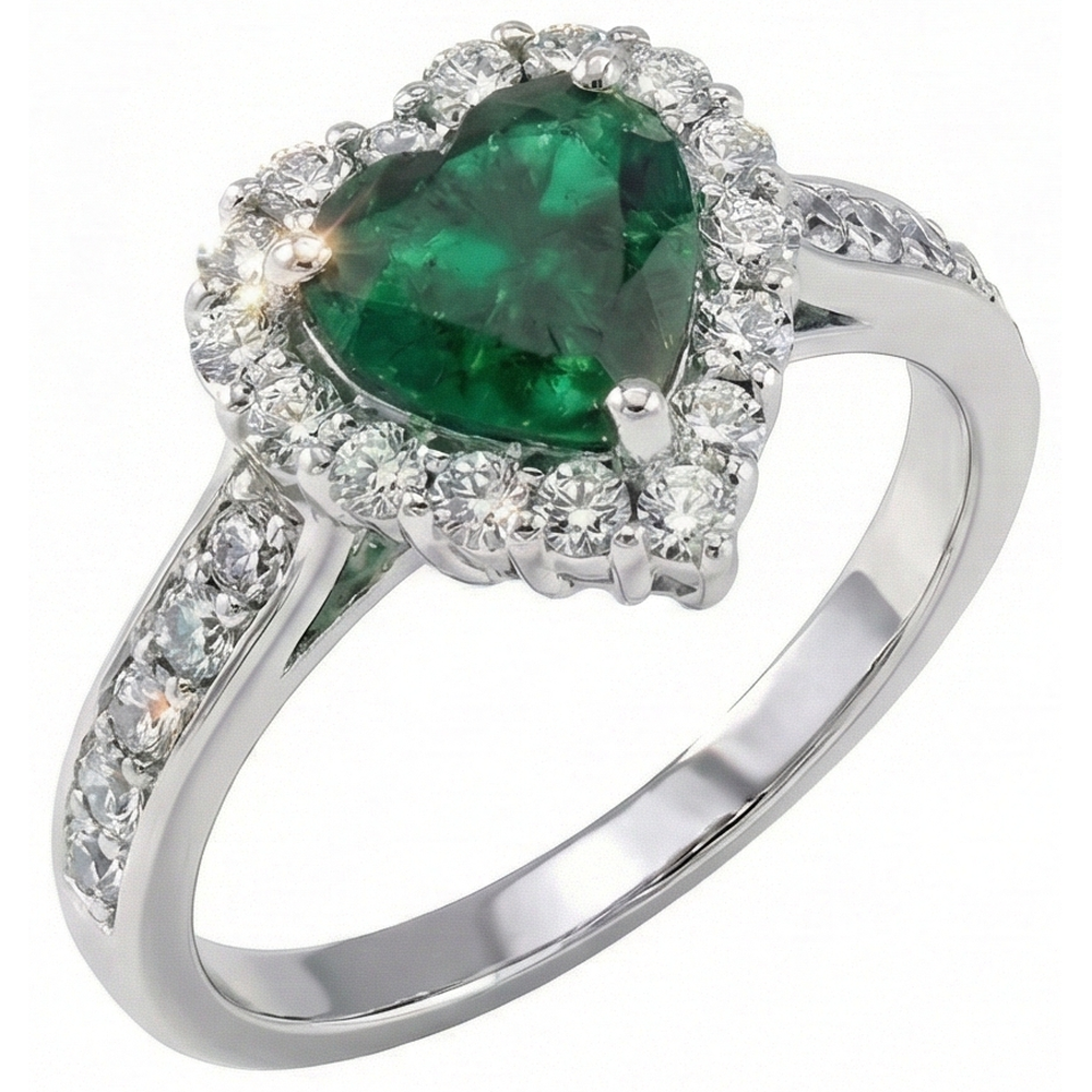 5 Karat Grüner Smaragd-Aus der Erde Abgebauter Natürlicher Diamant-Ring im Herzschliff Weiß 14K