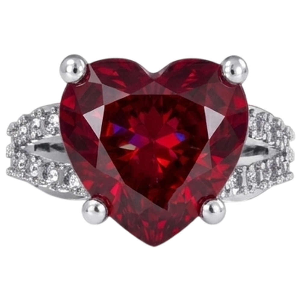 5 Karat Krappenset Roter Rubin im Herzschliff mit Aus der Erde Abgebauter Natürlicher Diamantring Weißgold 14K