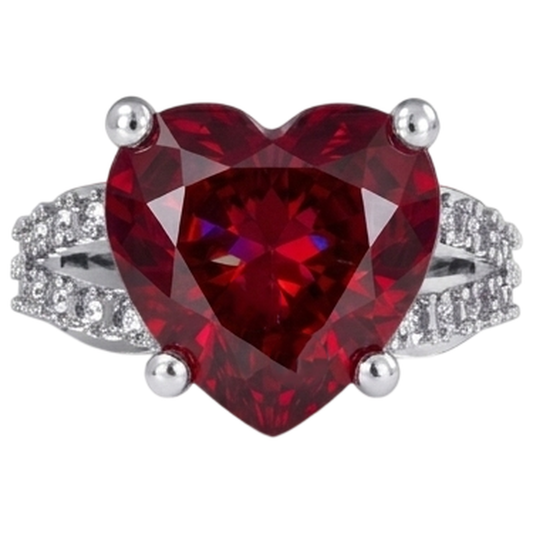 5 Karat Krappenset Roter Rubin im Herzschliff mit Aus der Erde Abgebauter Natürlicher Diamantring Weißgold 14K