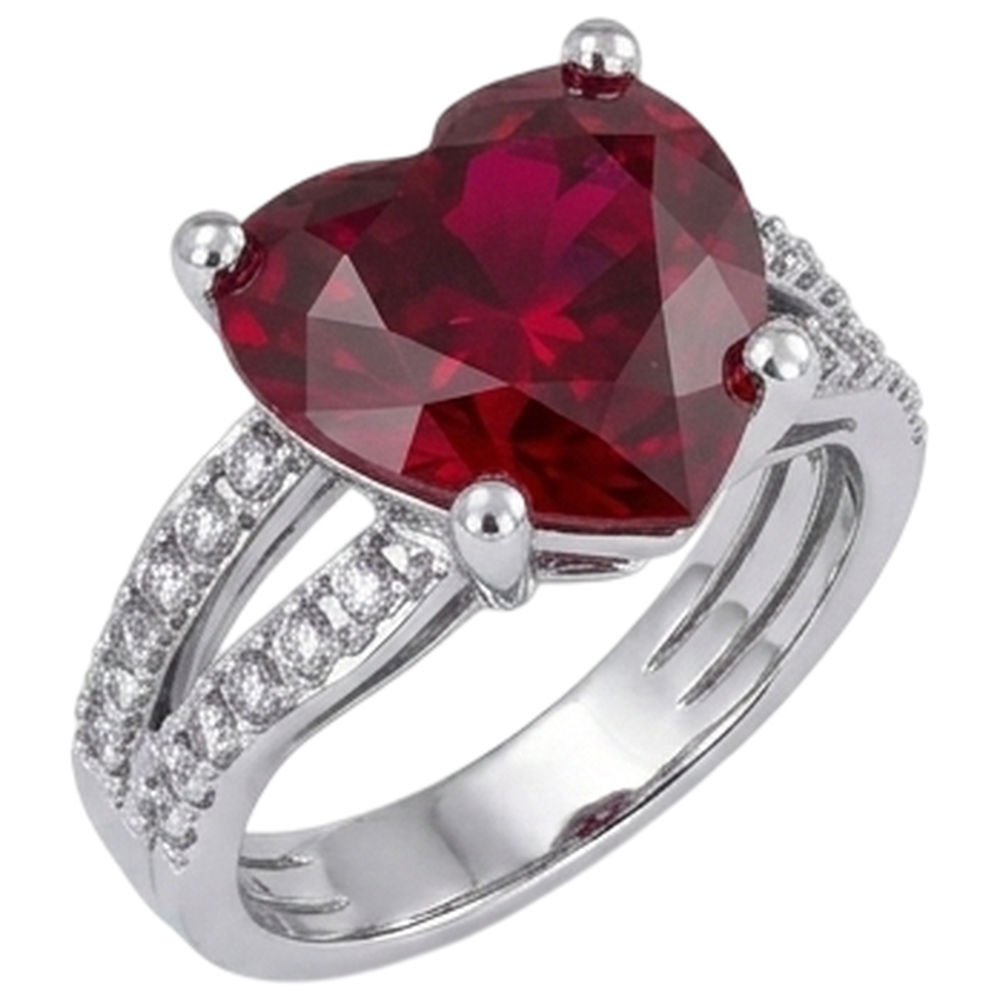 5 Karat Krappenset Roter Rubin im Herzschliff mit Aus der Erde Abgebauter Natürlicher Diamantring Weißgold 14K