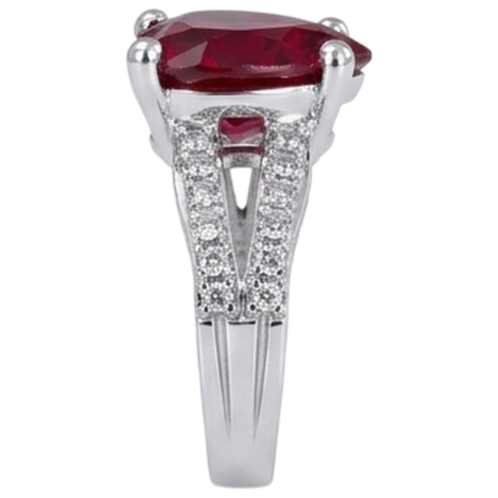 5 Karat Krappenset Roter Rubin im Herzschliff mit Aus der Erde Abgebauter Natürlicher Diamantring Weißgold 14K