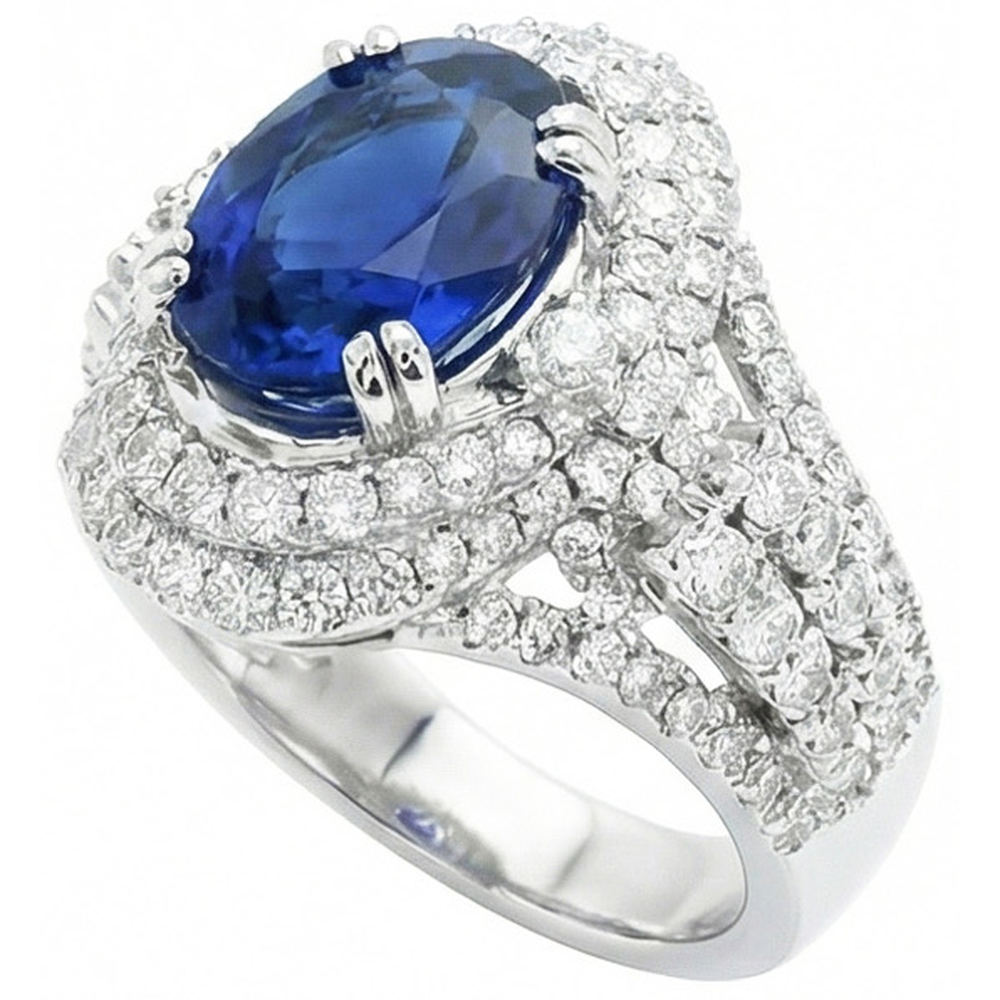 5 Karat Oval Ceylon Sri Lanka Saphir Aus der Erde Abgebauter Natürlicher Diamant Ring Weißgold 14K
