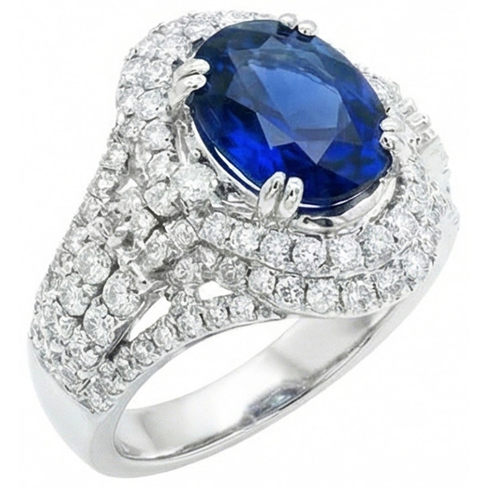 5 Karat Oval Ceylon Sri Lanka Saphir Aus der Erde Abgebauter Natürlicher Diamant Ring Weißgold 14K