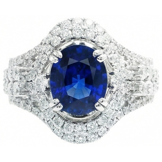 5 Karat Oval Ceylon Sri Lanka Saphir Aus der Erde Abgebauter Natürlicher Diamant Ring Weißgold 14K
