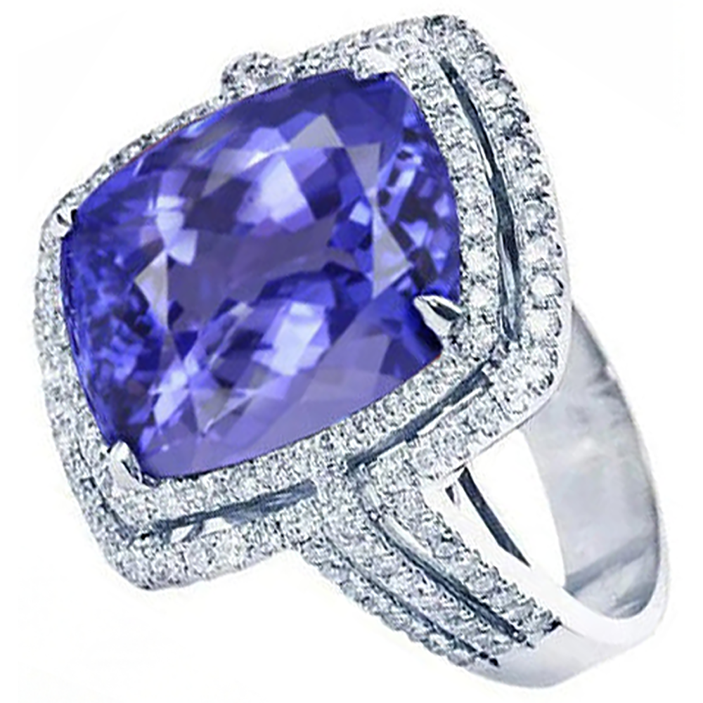 5 Karat Ring Tansanit Kissen Aus der Erde Abgebauter Natürlicher Diamanten massiv Weißgold