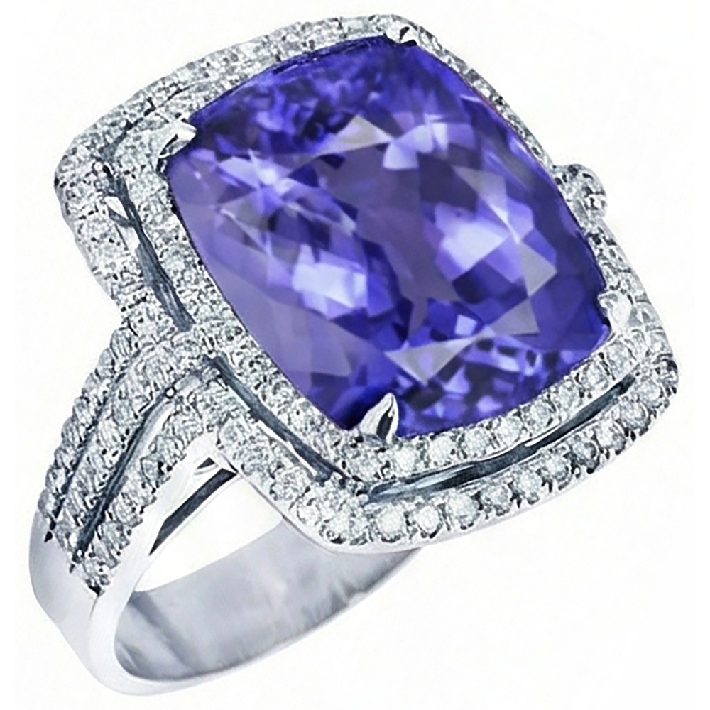5 Karat Ring Tansanit Kissen Aus der Erde Abgebauter Natürlicher Diamanten massiv Weißgold