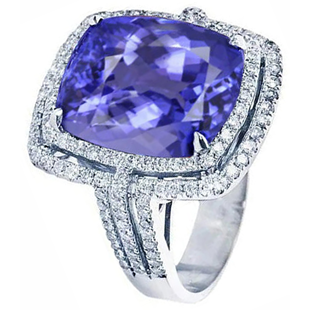 5 Karat Ring Tansanit Kissen Aus der Erde Abgebauter Natürlicher Diamanten massiv Weißgold