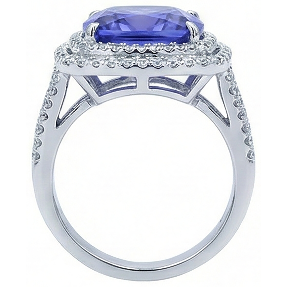 5 Karat Ring Tansanit Kissen Aus der Erde Abgebauter Natürlicher Diamanten massiv Weißgold